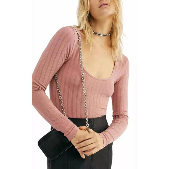Free People Tops - FREE PEOPLE intimately Coral Long Sleeve Scoop Neck Evening Top Size XS\S NWT